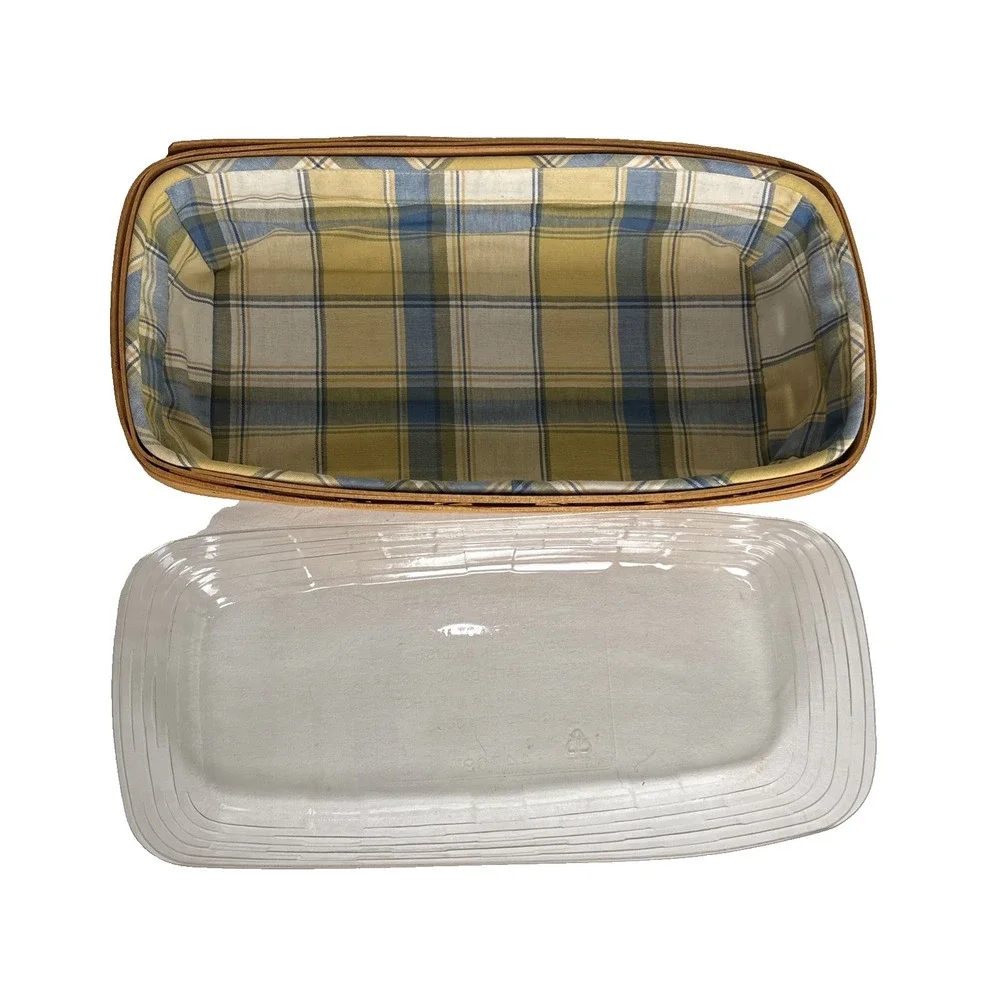 Longaberger Bread Basket Set Basket Plaid Fabric Liner Regular Protector 1997